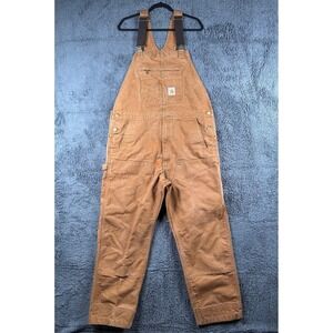 Carhartt Double Knee Canvas Bib Overalls Relaxed Fit Men's 40x32 Brown Workwear